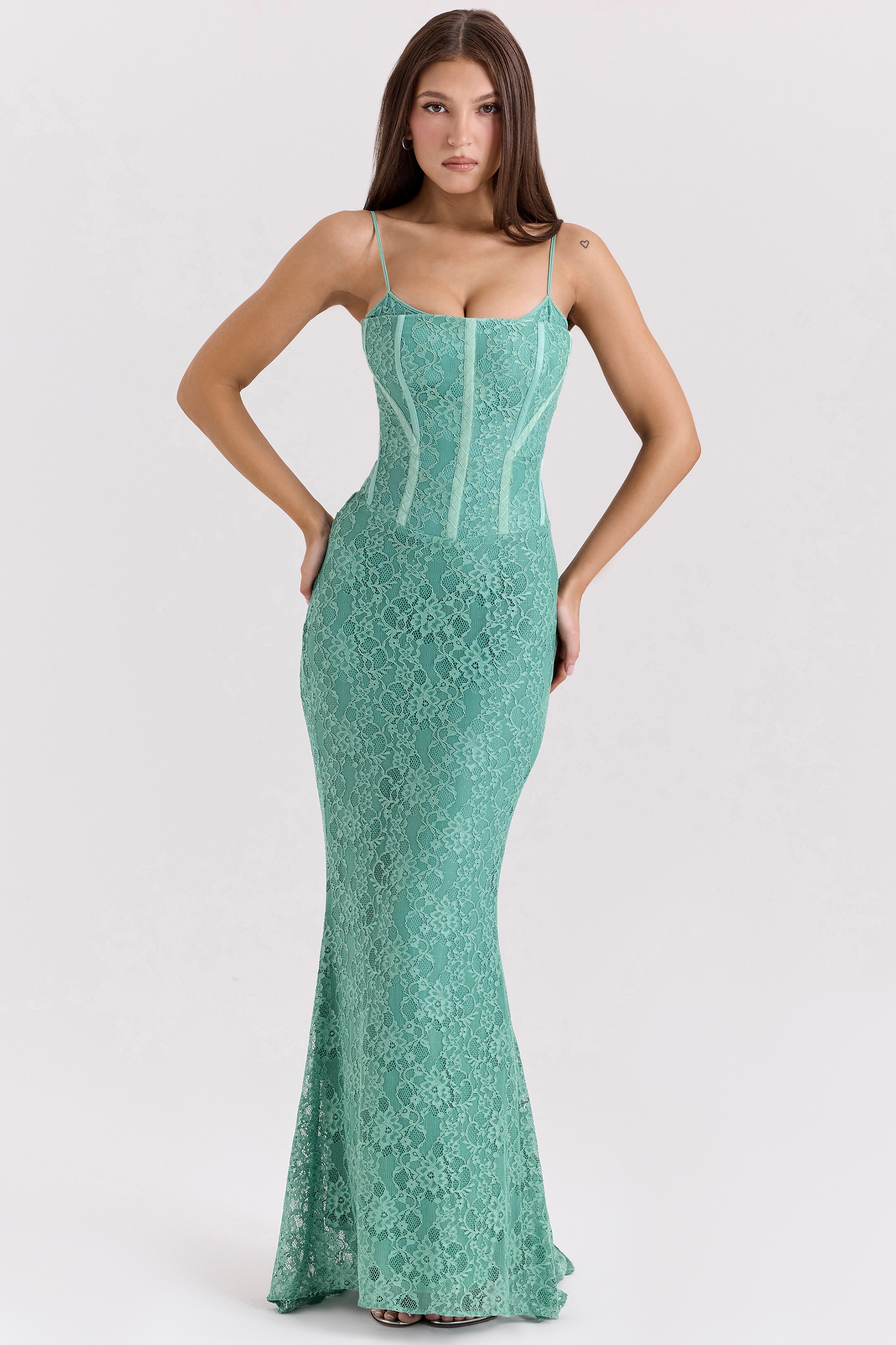 Antonina, Jade Lace Corset Maxi Dress