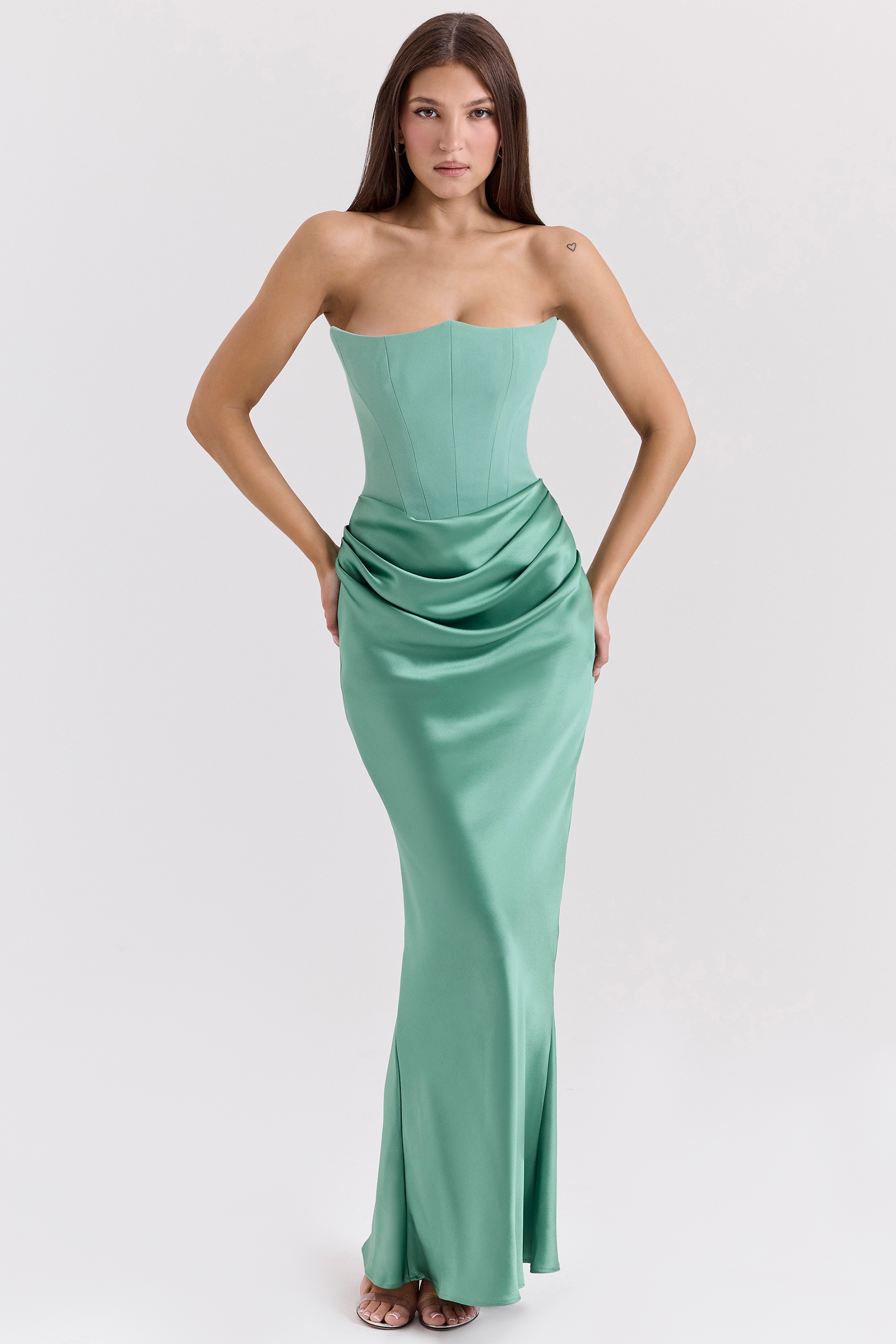 Persephone, Jade Strapless Corset Maxi Dress