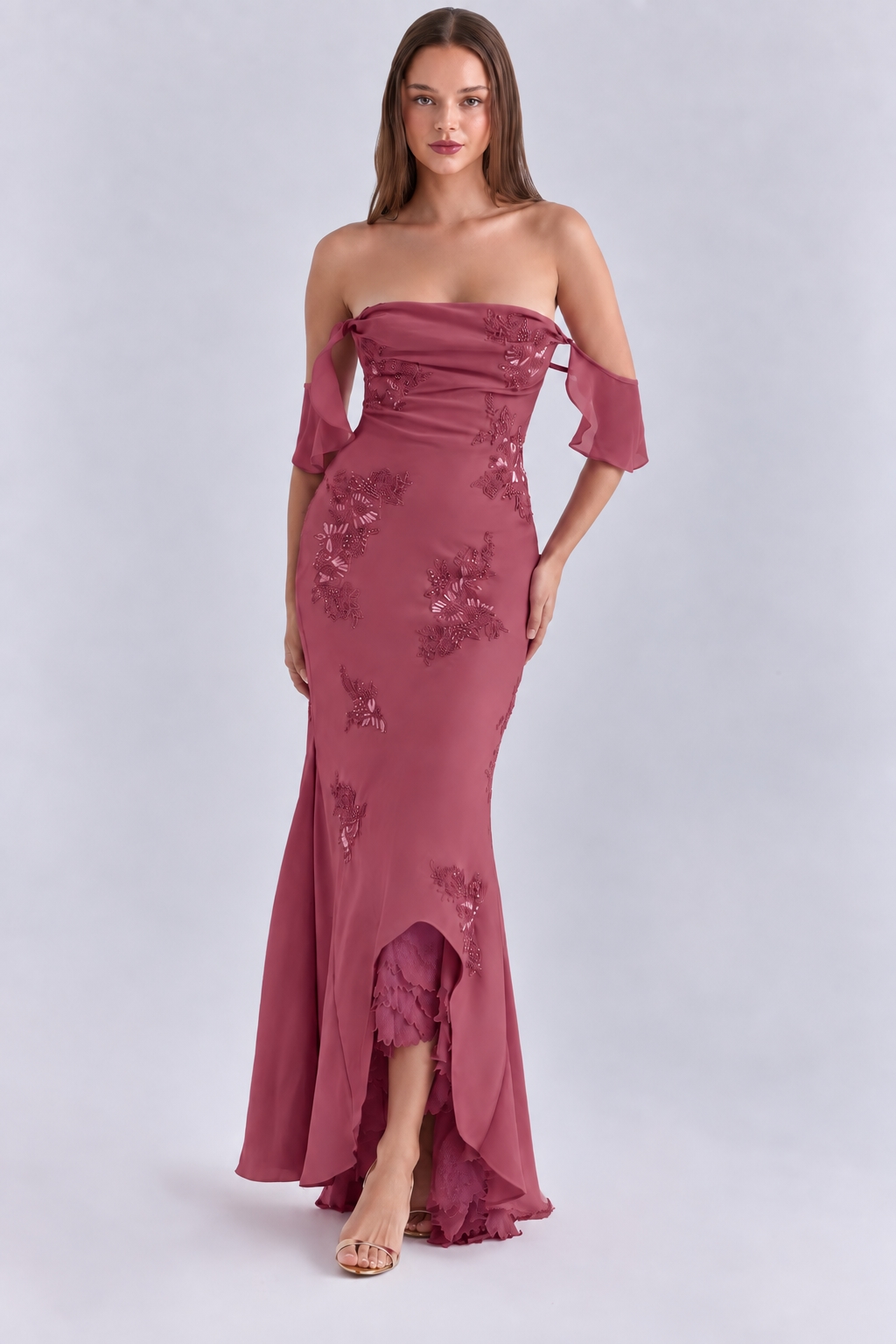 Arabella  Rose Pink Satin Embellished Maxi Gown - Limited Edition — image 4