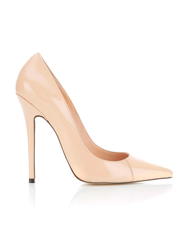 Paris, Patent Leather Beige Pointed Toe High Heel Pump