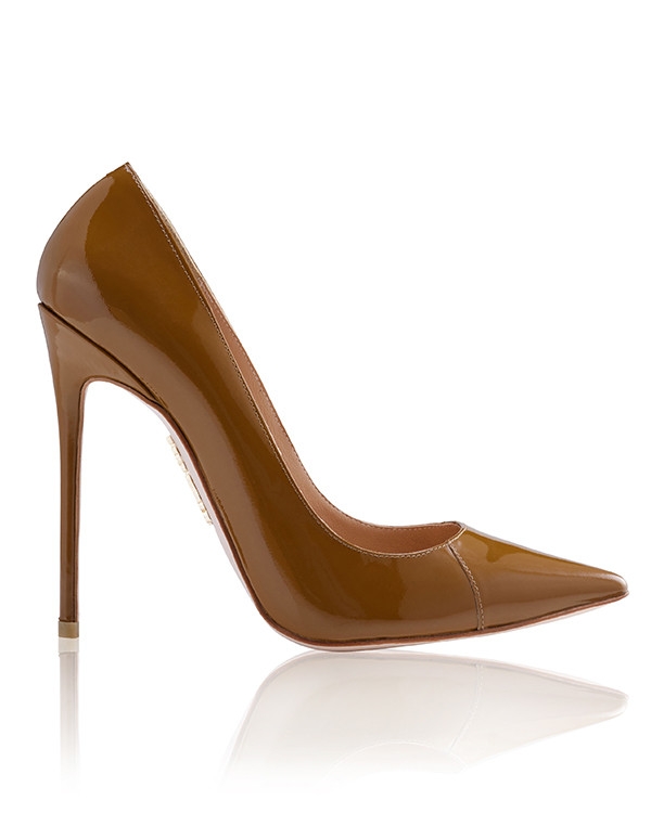 PARIS, 5" Tan Patent Leather Pointy Toe Heels