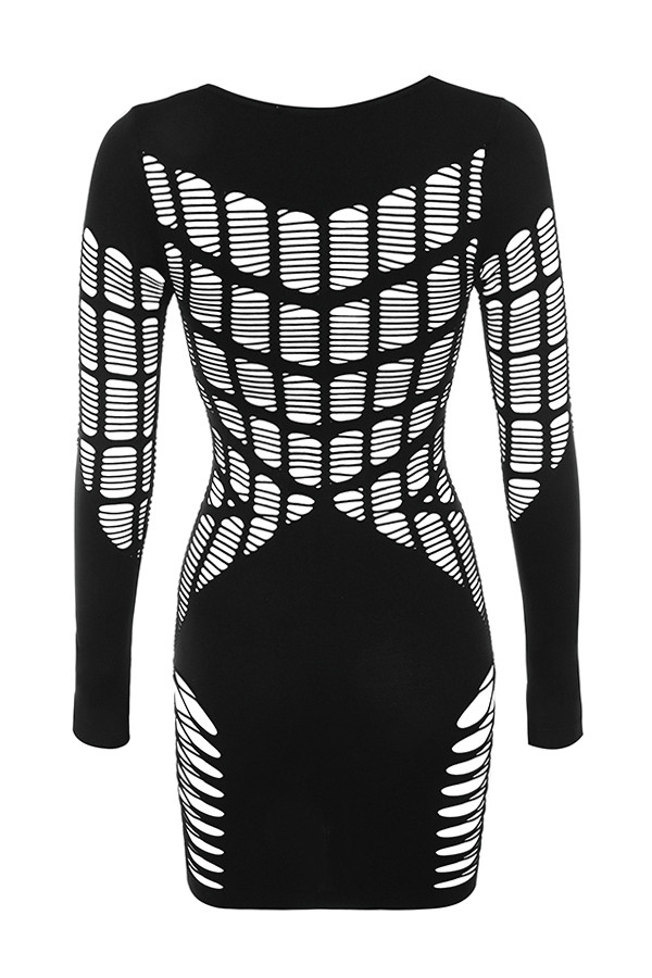 Clothing : Bodycon Dresses : 'Mahina' Black Ladder Luxe Knit Dress