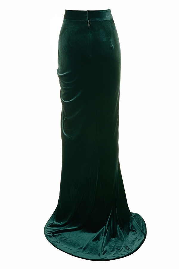 green emerald velvet dress Miss Circle Women Zenaida Emerald Green Cutout High Slit Velvet Gown main image 1