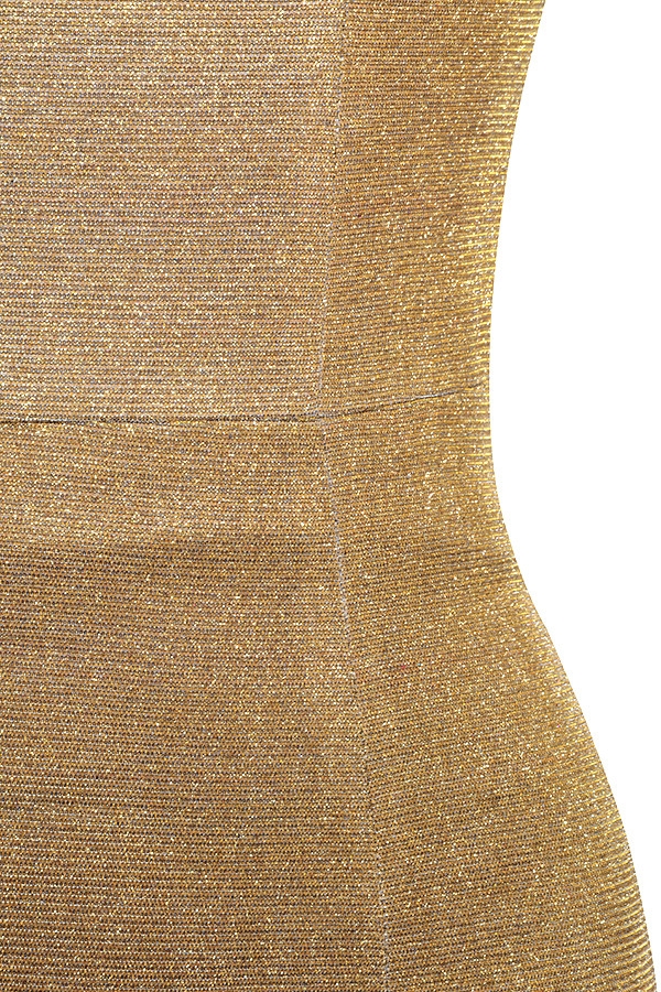 Clothing : Bodycon Dresses : 'Rinah' Iridescent Gold Strapless Mini Dress