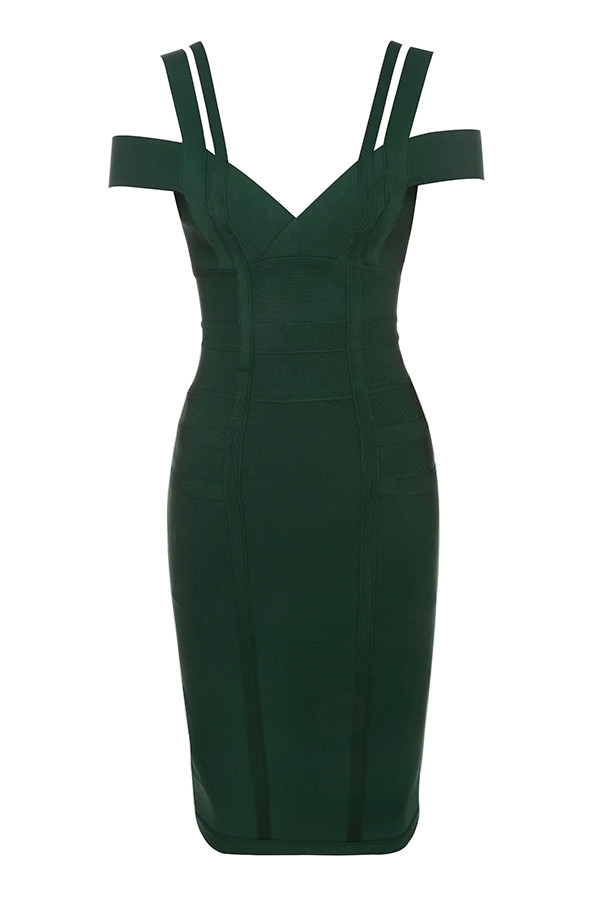 Clothing : Bandage Dresses : 'Mimi' Evergreen Off Shoulder Bandage Dress