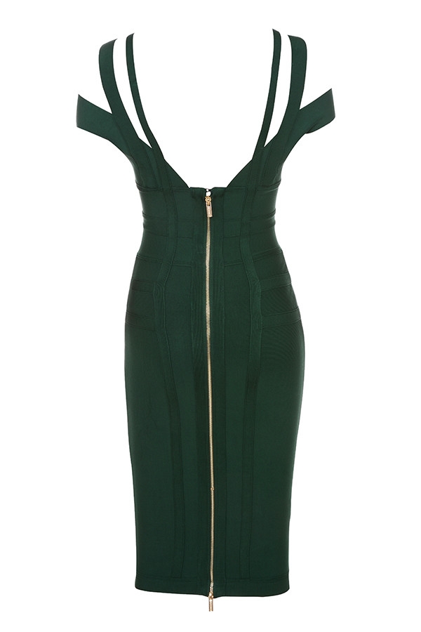 Clothing : Bandage Dresses : 'Mimi' Evergreen Off Shoulder Bandage Dress