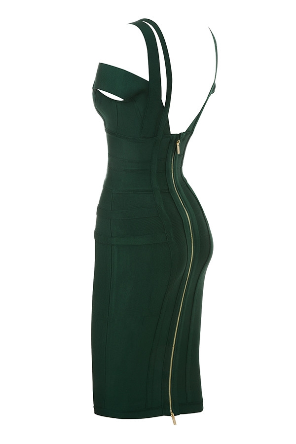 green bandage dress wholesaler Bek Olive Green V Neck Bandage Dress for Women, Polyester and Elastane, Machine Wash main image 1