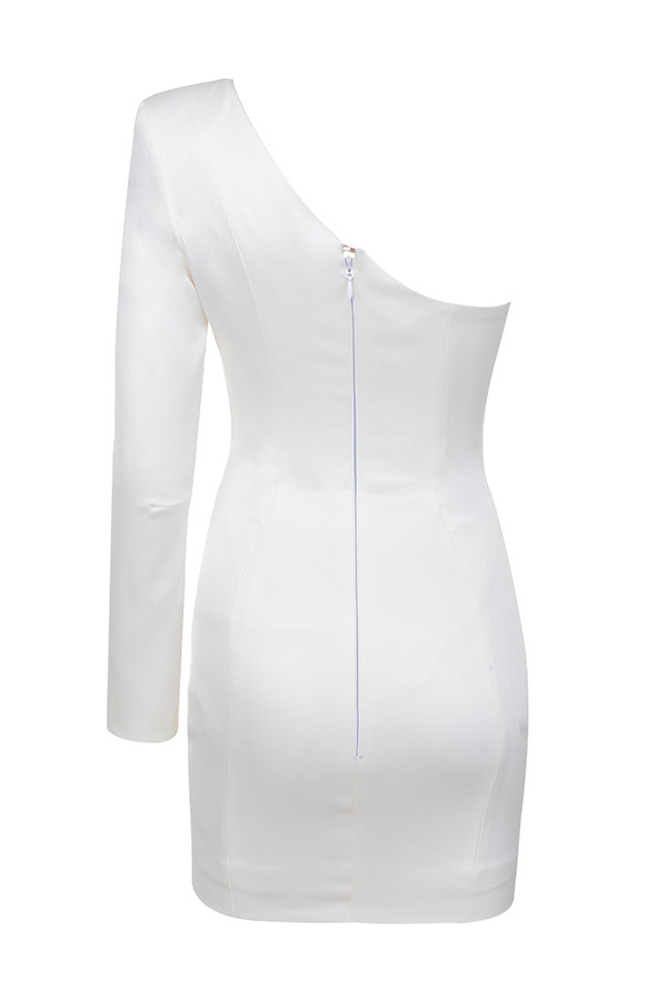 Clothing : Structured Dresses : 'Tiffany' White One Shouldered Mini Dress
