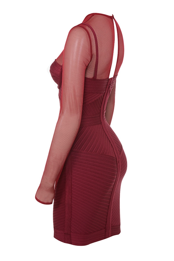 Clothing : Bandage Dresses : 'Noelle' Wine Bandage Mesh Dress