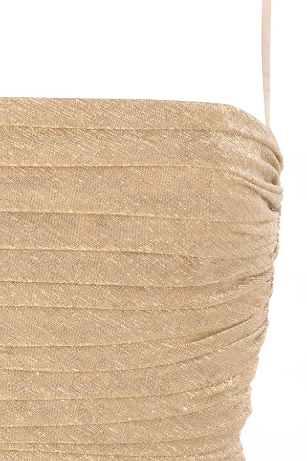 Clothing : Bodycon Dresses : 'Ella' Metallic Gold Ruched Organza Mesh Mini  Dress