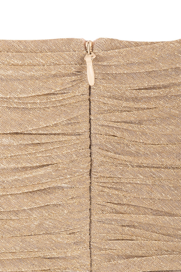 Clothing : Bodycon Dresses : 'Ella' Metallic Gold Ruched Organza Mesh Mini  Dress