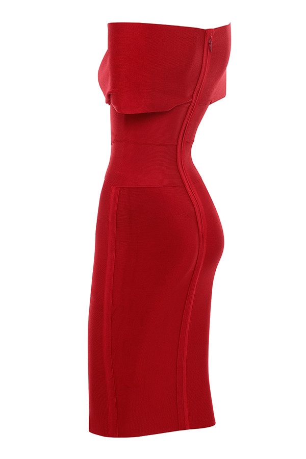 Clothing : Bandage Dresses : 'Clarissa' Red Off Shoulder Bandage Dress