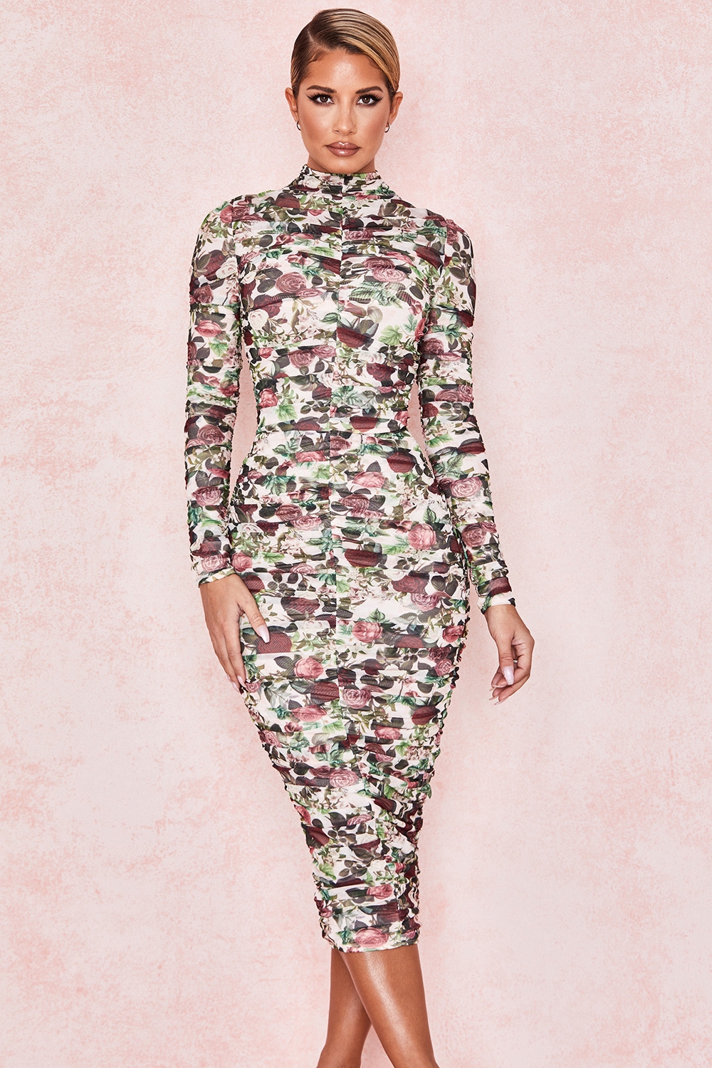 princess polly baby blue dress Floral Bodycon Dress: Red Roses & Green Leaves on Black main image 0
