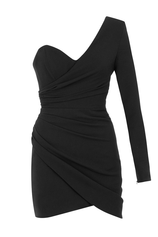 green emerald velvet dress Acosta Off The Shoulder Mini Dress Black main image 1