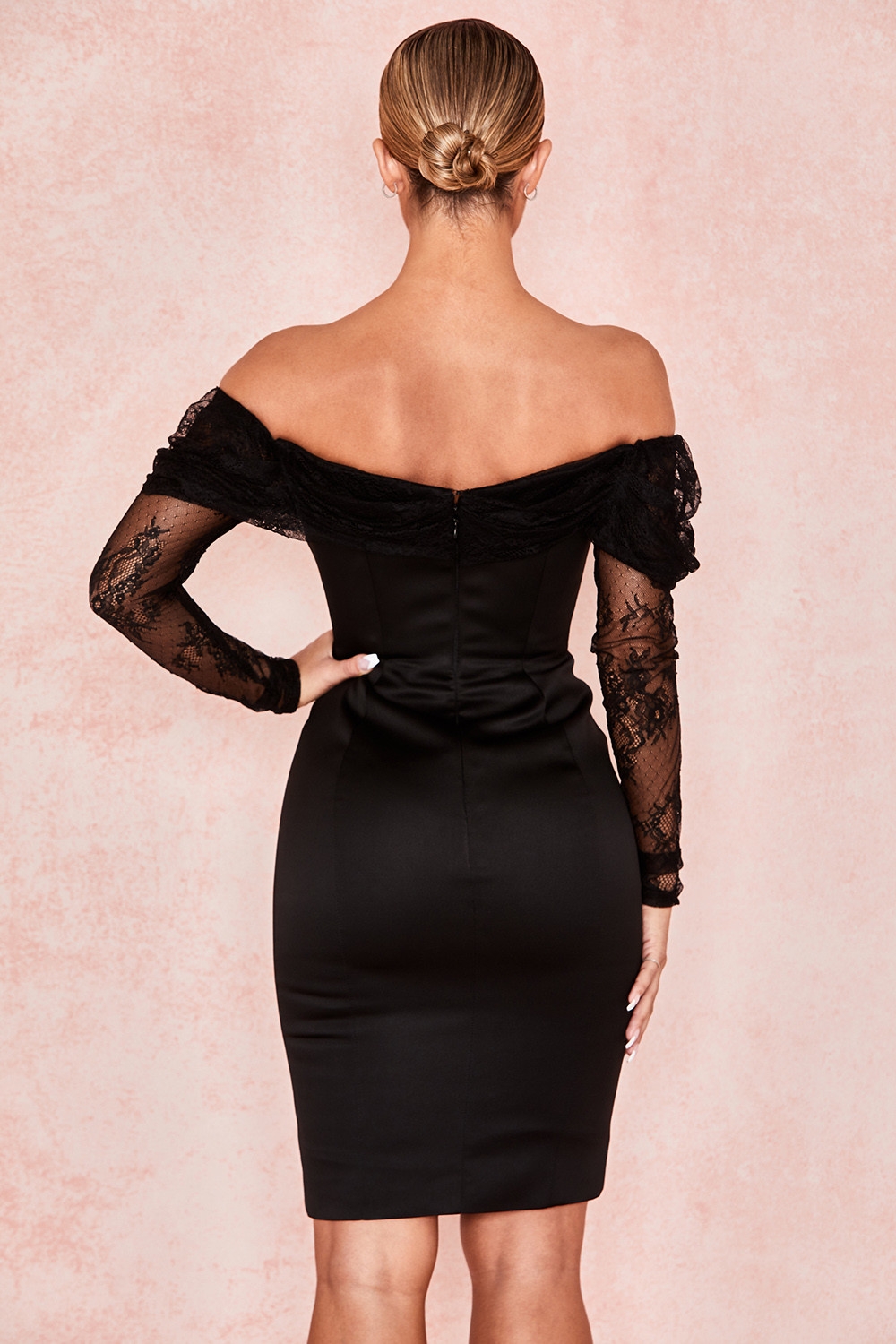 Clothing : Bodycon Dresses : 'Dominique' Black Off Shoulder Corset Dress