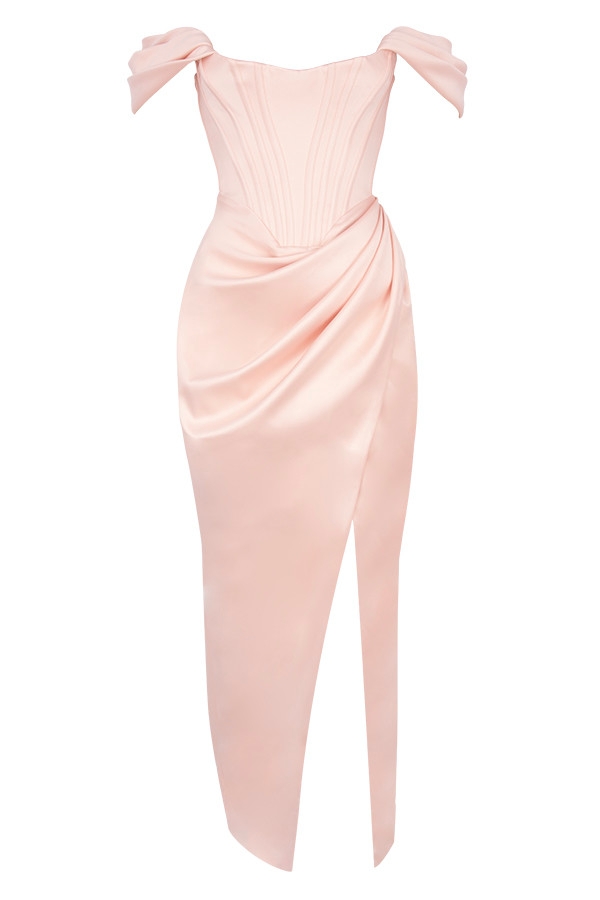 Genevieve  Blush Satin Off Shoulder Gown — image 16