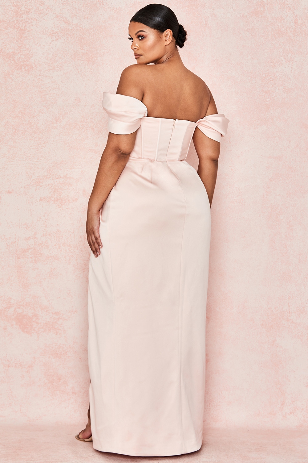Genevieve  Blush Satin Off Shoulder Gown — image 11