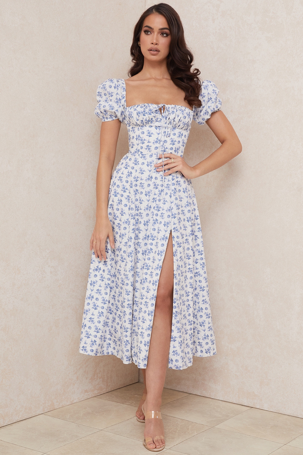 Tallulah, Blue White Floral Midi Dress - SALE