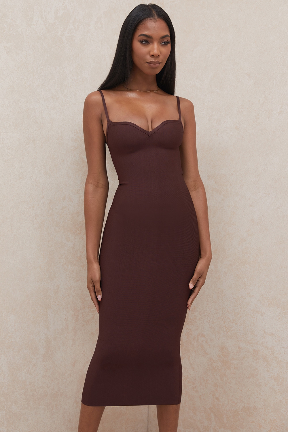 Clothing : Bandage Dresses : 'Domenica' Raisin Sweetheart Neckline Bandage  Dress