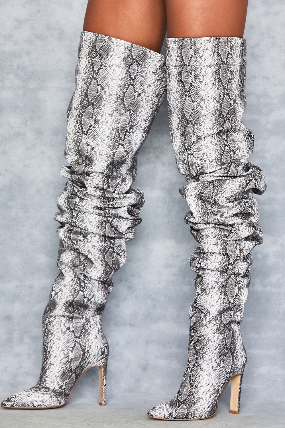 Prominence,Mistress Rocks  Grey Print Extreme Slouch Boots - SALE