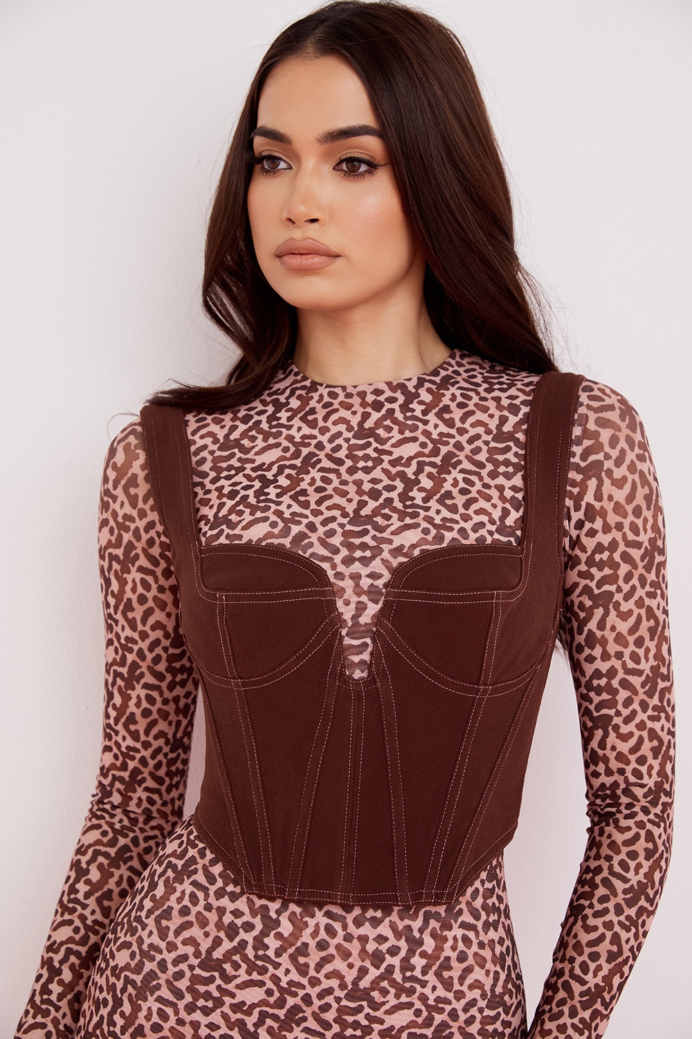 knee length dresses for ladies Casanova Leopard Mesh Maxi Dress