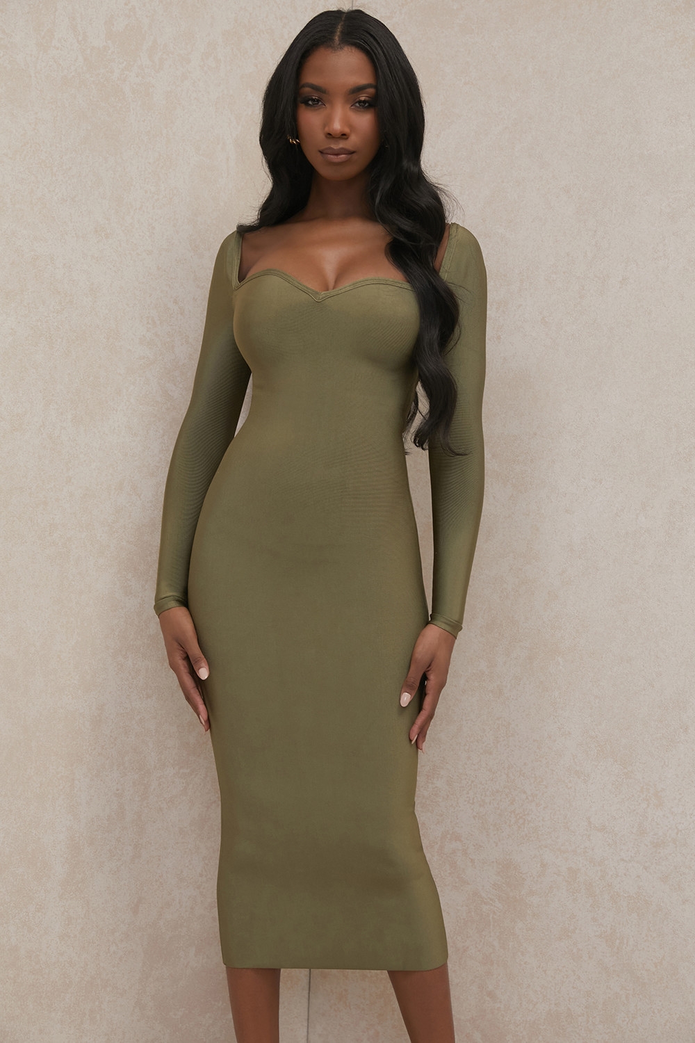 Katalina, Olive Sweetheart Neckline Bandage Dress - SALE