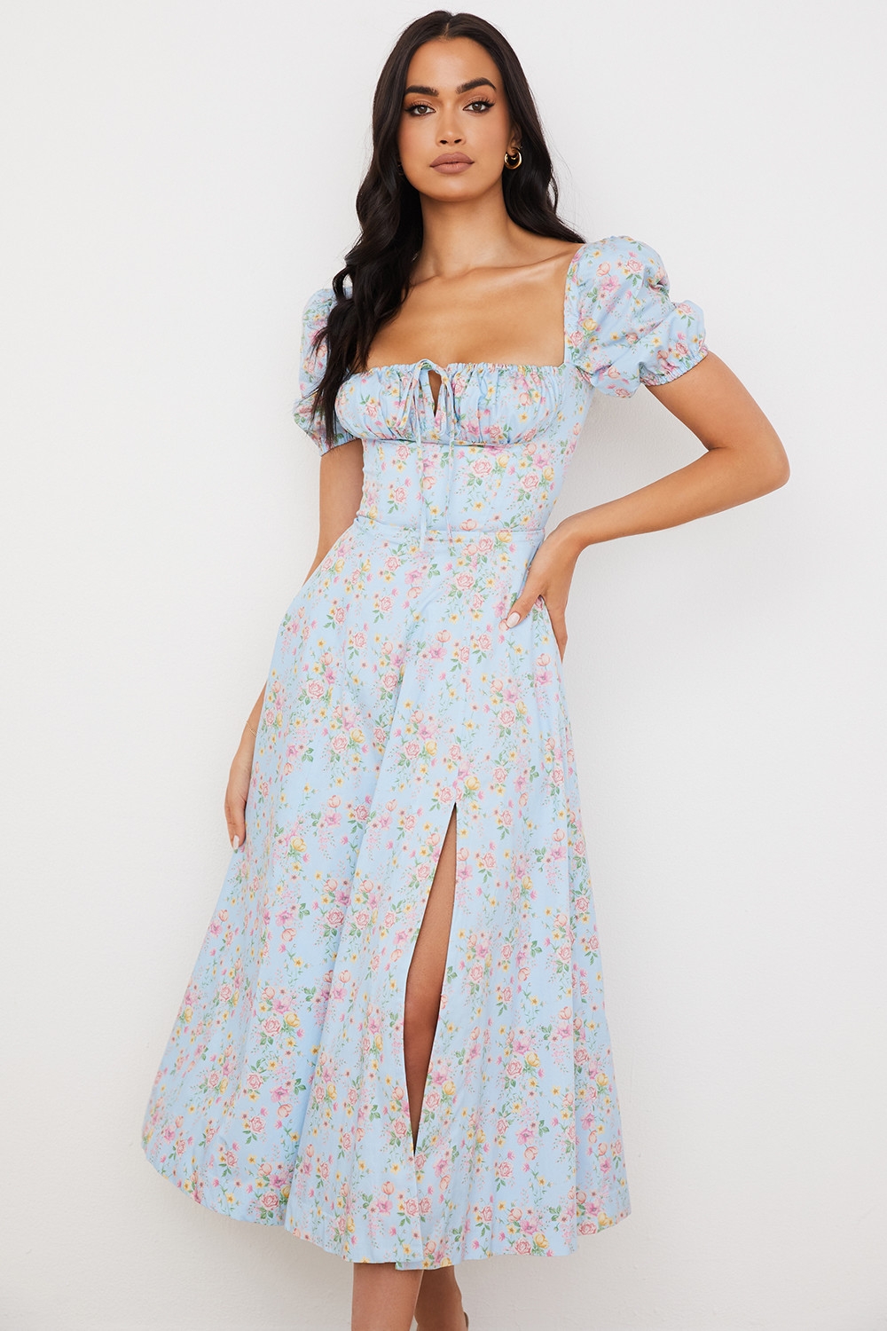 Tallulah, Blue Vintage Floral Puff Sleeve Midi Dress