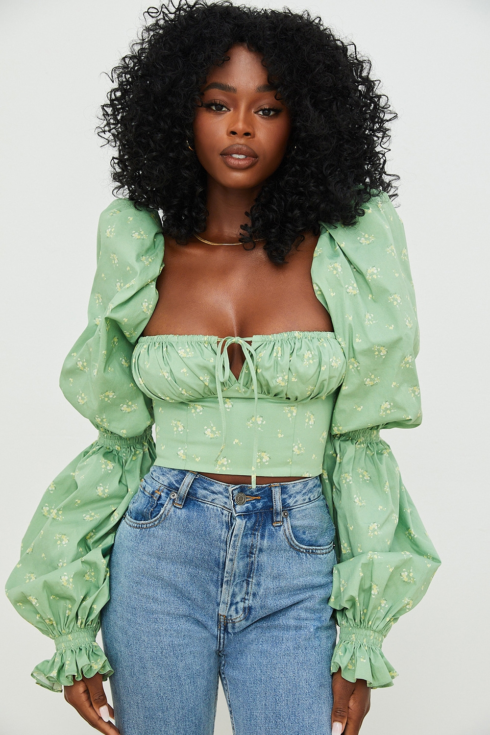 Millicent, Olive Floral Cropped Corset Top