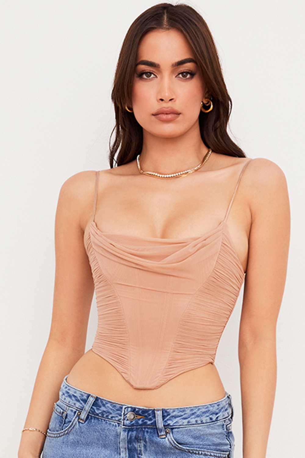 Lottie, Beige Mesh Drape Corset - SALE