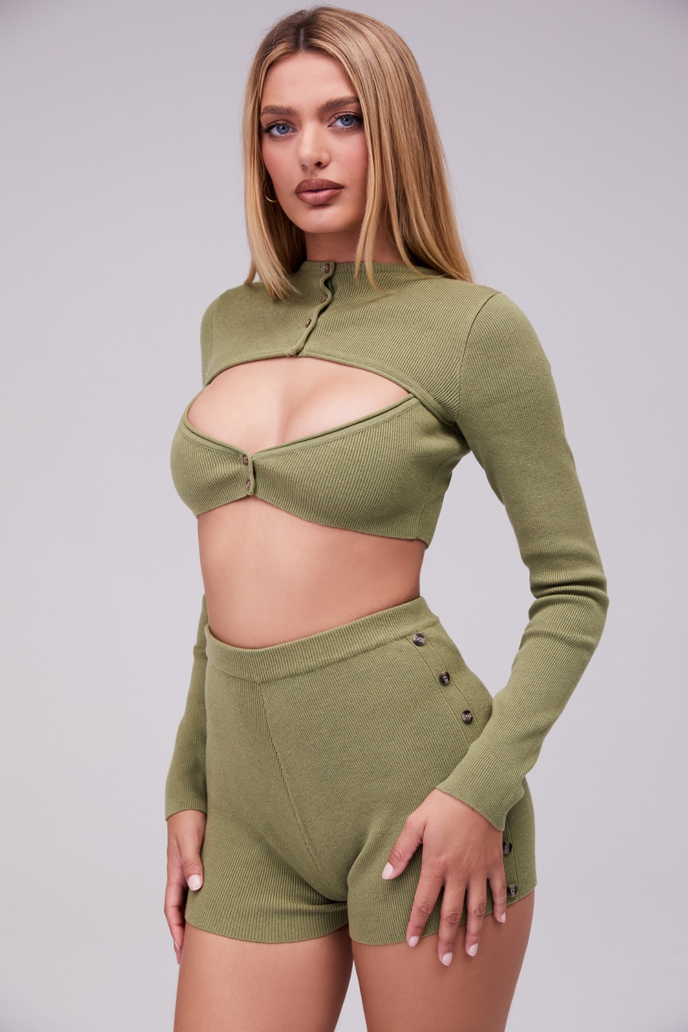 Verve,Mistress Rocks  Olive Cropped Cutout Cardigan