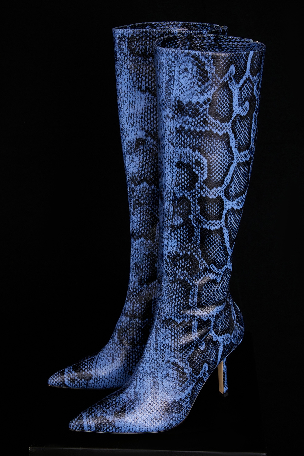 Royale, Blue Print Leather Knee High Boots