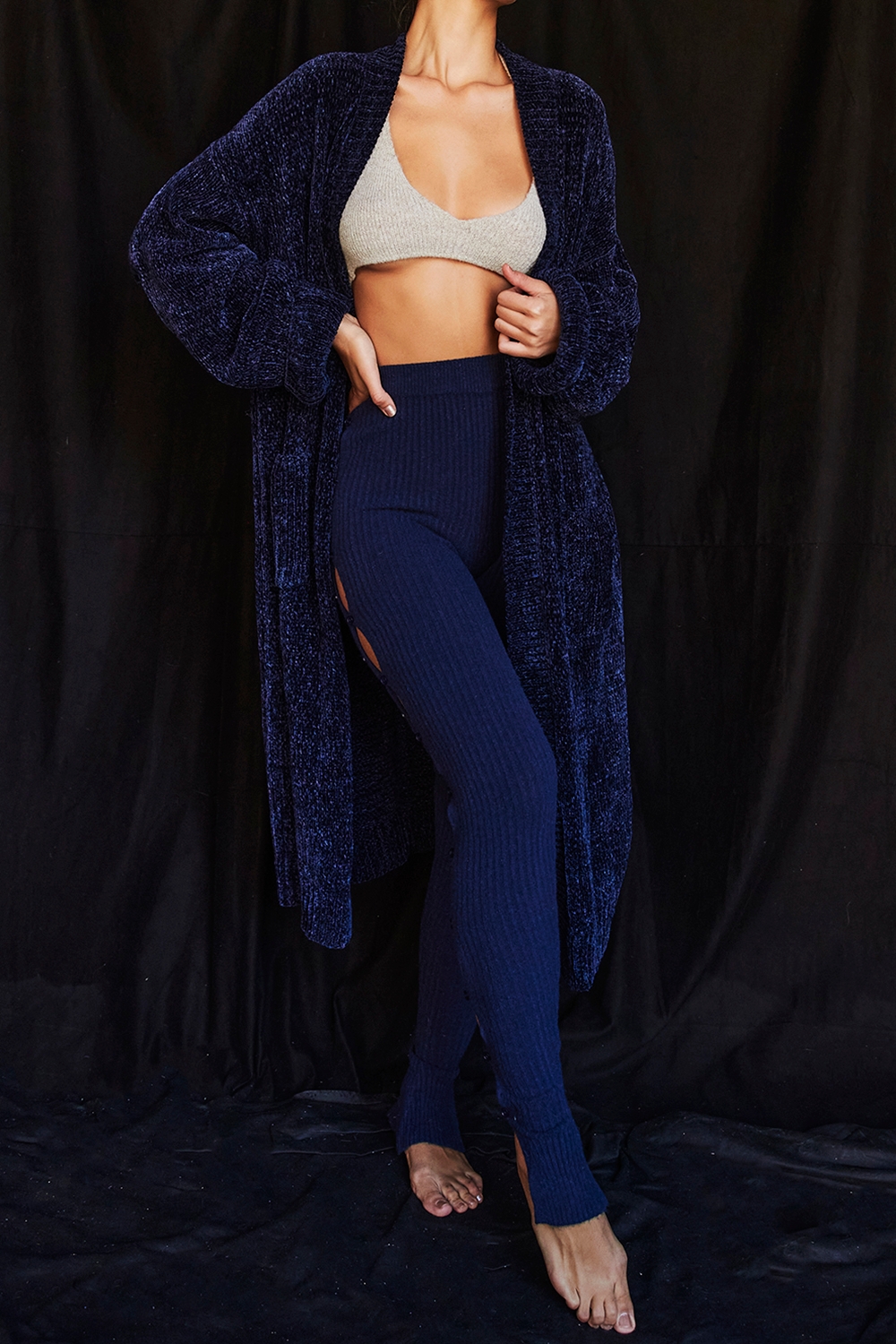 Celine, Navy Chenille Slouchy Cardigan - SALE