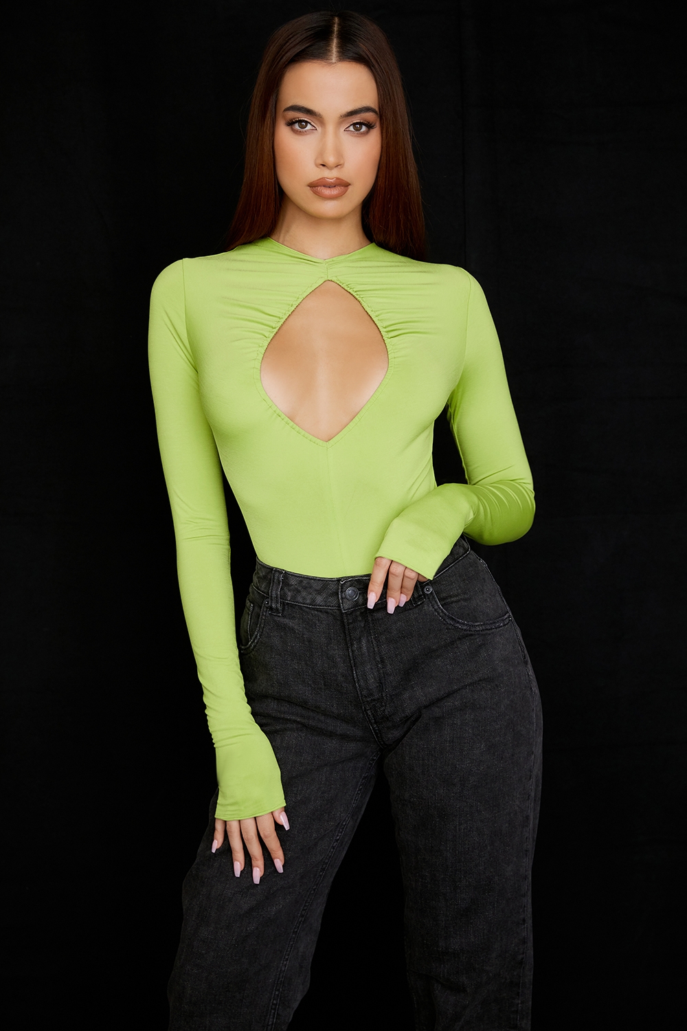 Estrelle, Lime Green Cutout Bodysuit - SALE