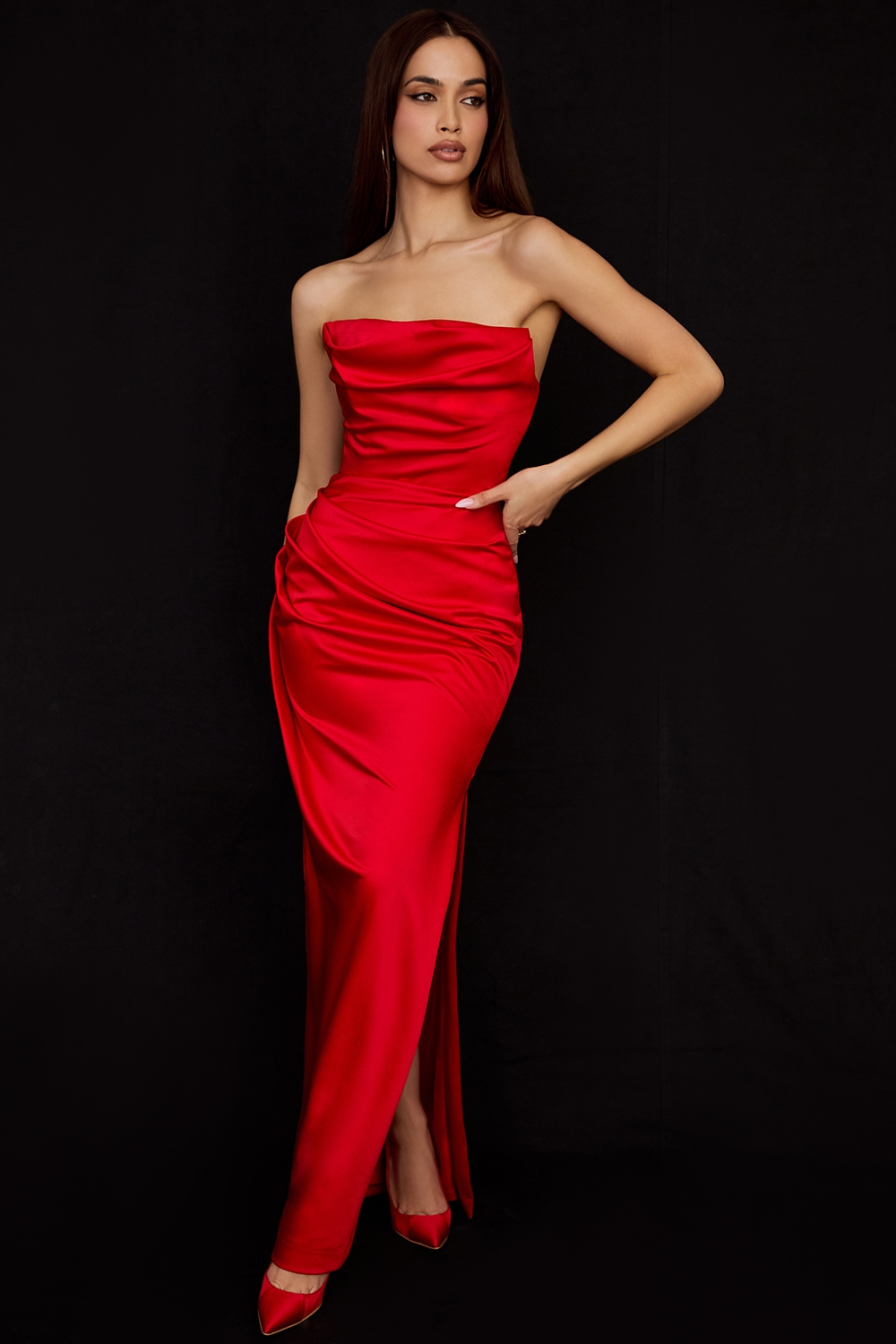Adrienne, Scarlet Satin Strapless Gown