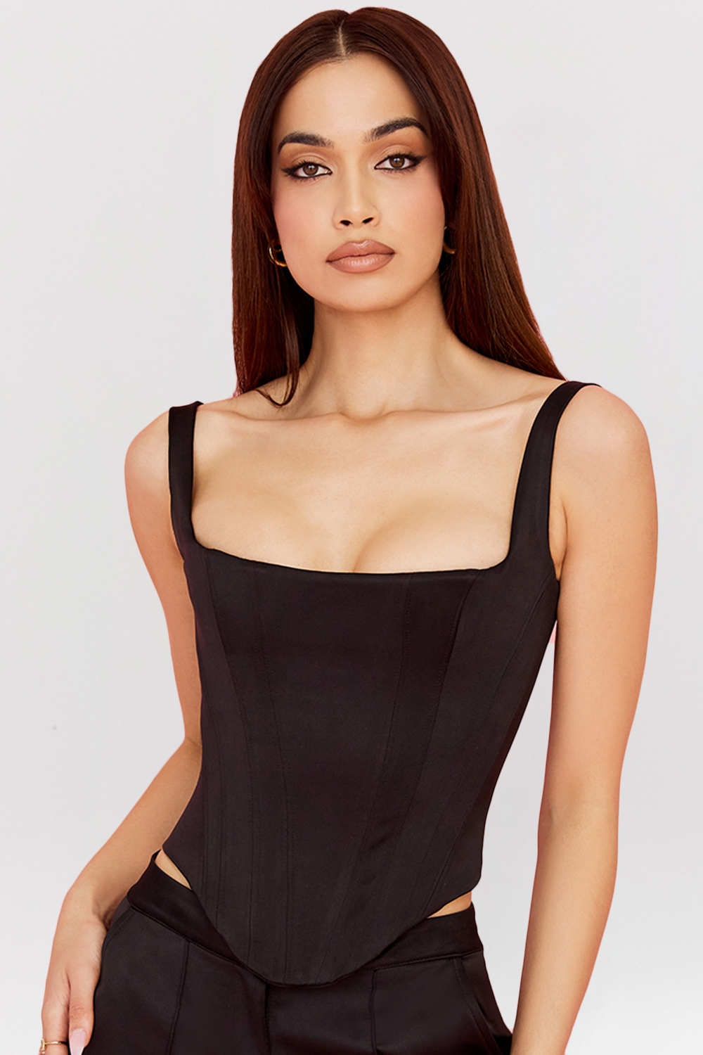 Rafa, Black Satin Longline Corset - SALE