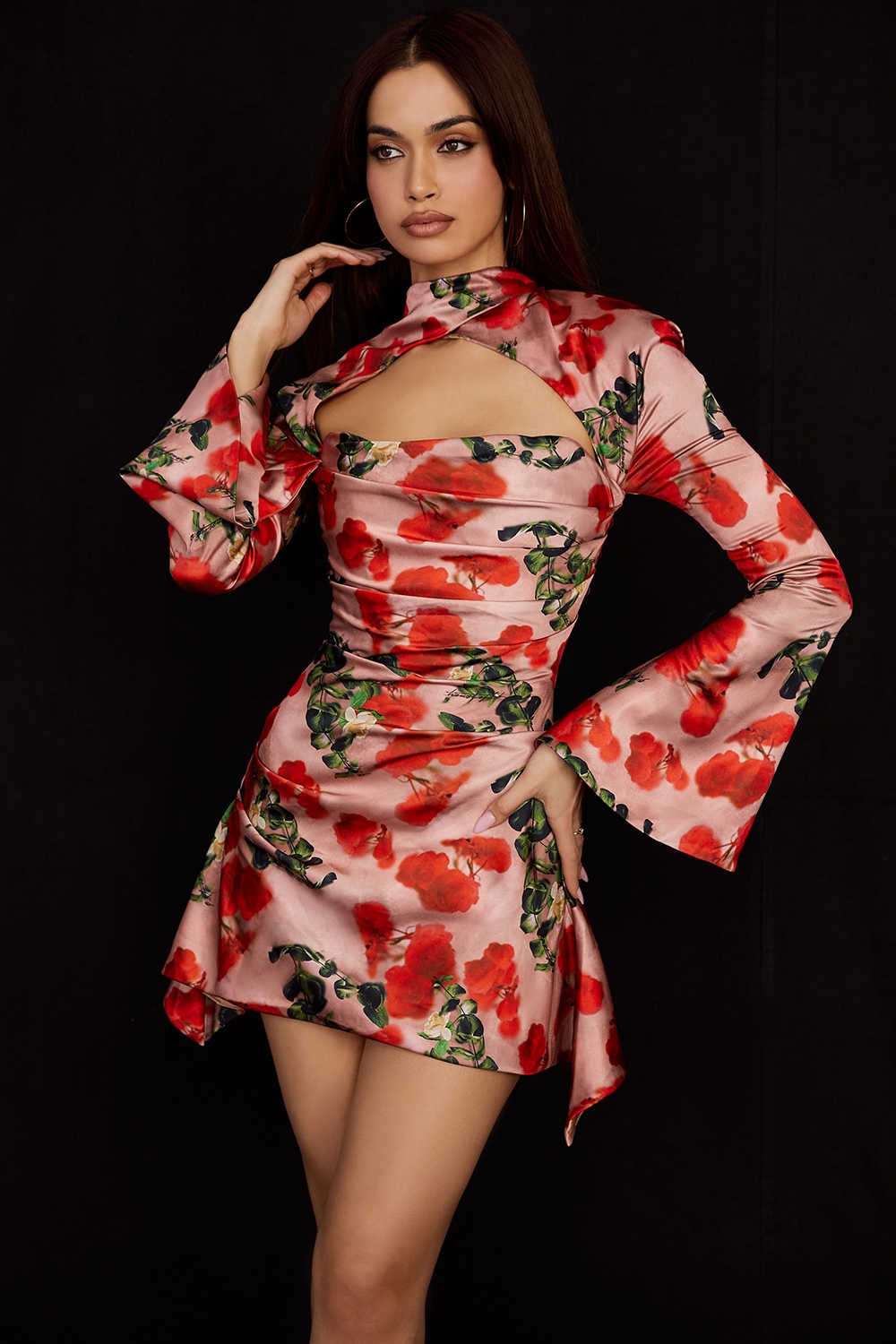 Toira, Rose Print Draped Corset Dress