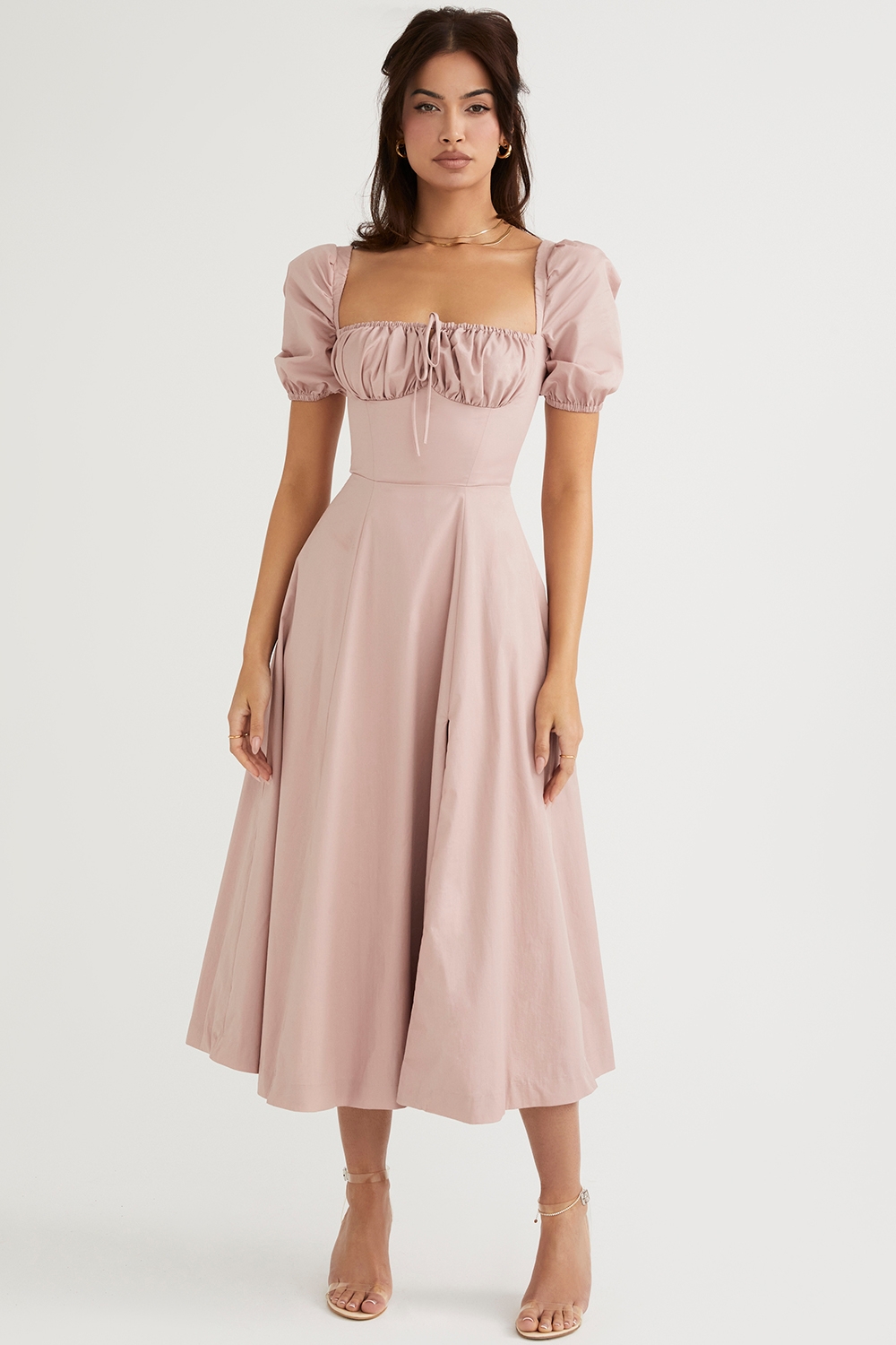 Tallulah, Blush Puff Sleeve Midi Dress