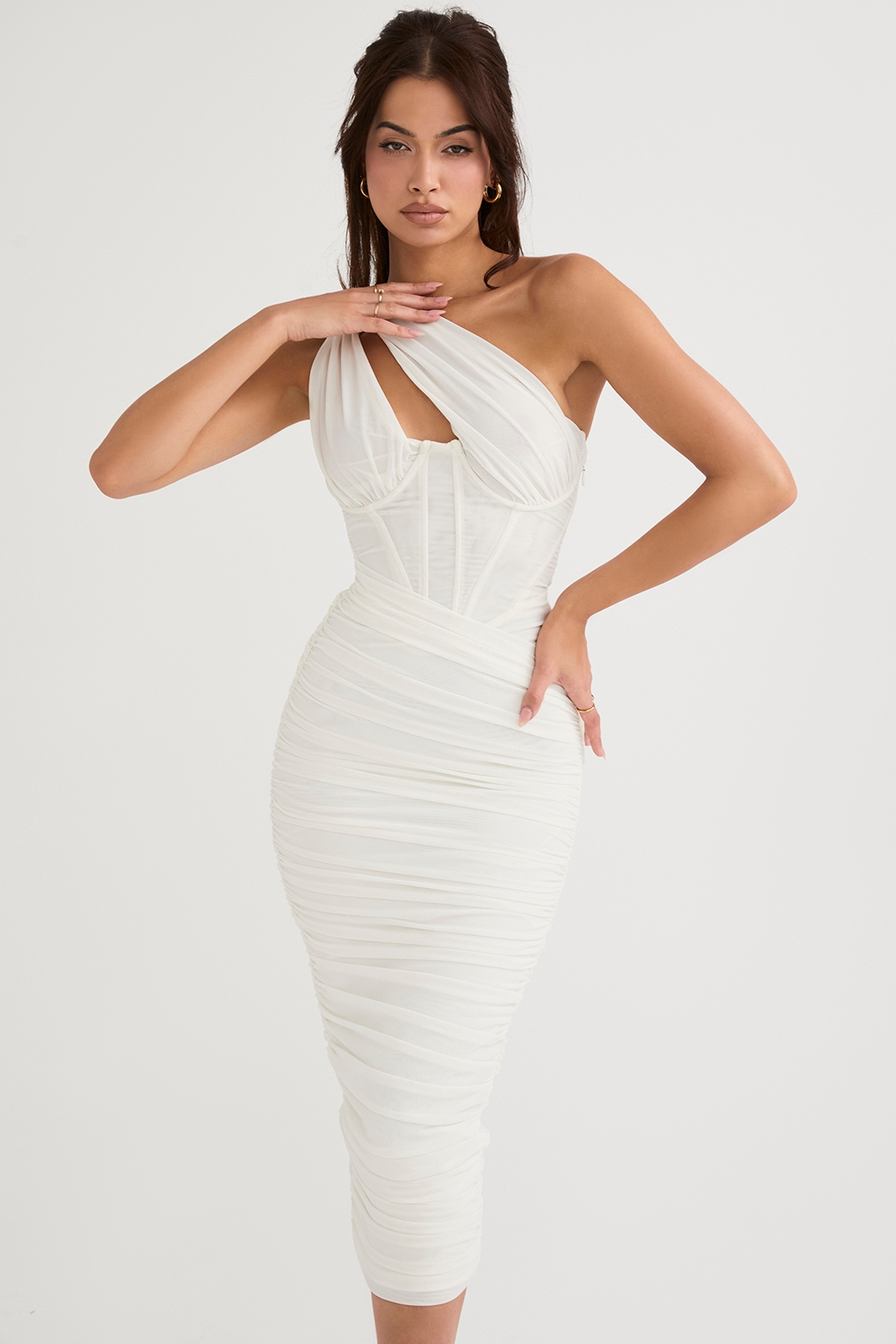 Valentina, Ivory Asymmetric Cutout Midi Dress