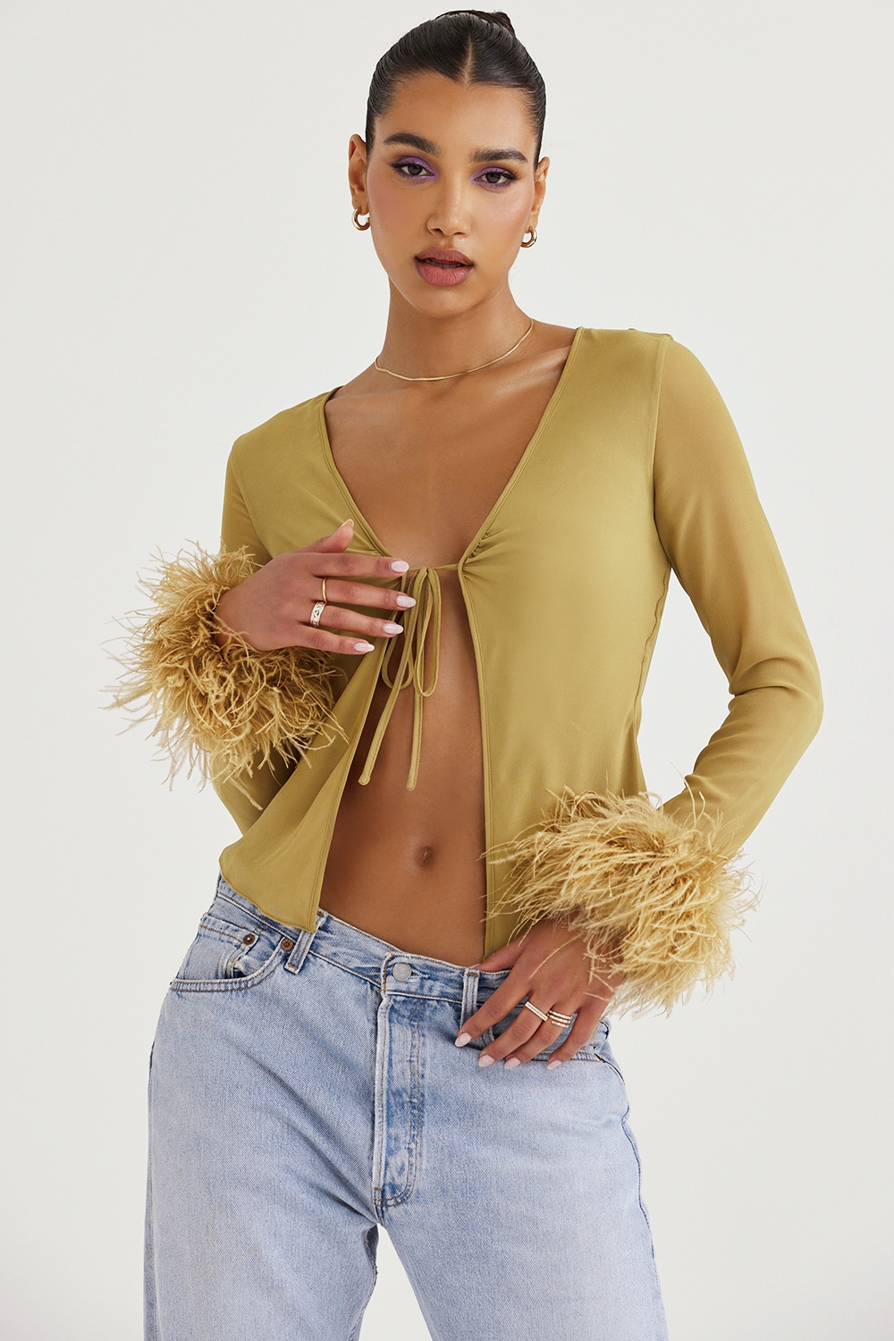 Claudia, Olive Trimmed Top - SALE