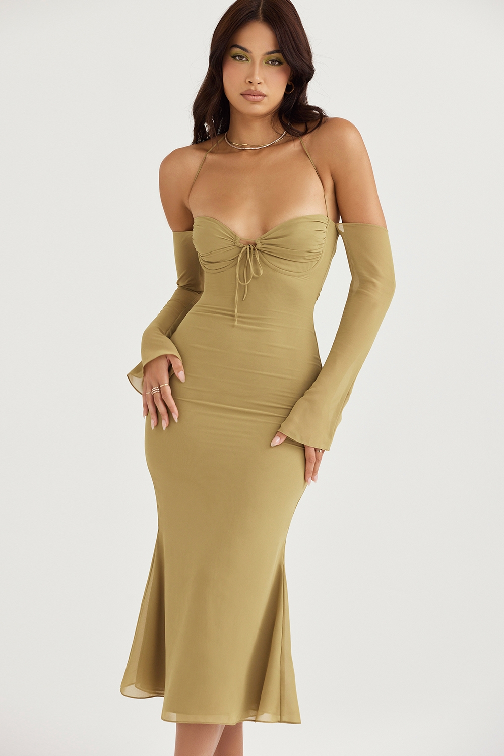 Naomi, Olive Halter Midi Dress - SALE