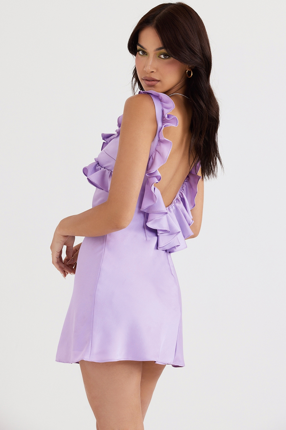 Tink, Orchid Satin Ruffle Mini Dress - SALE