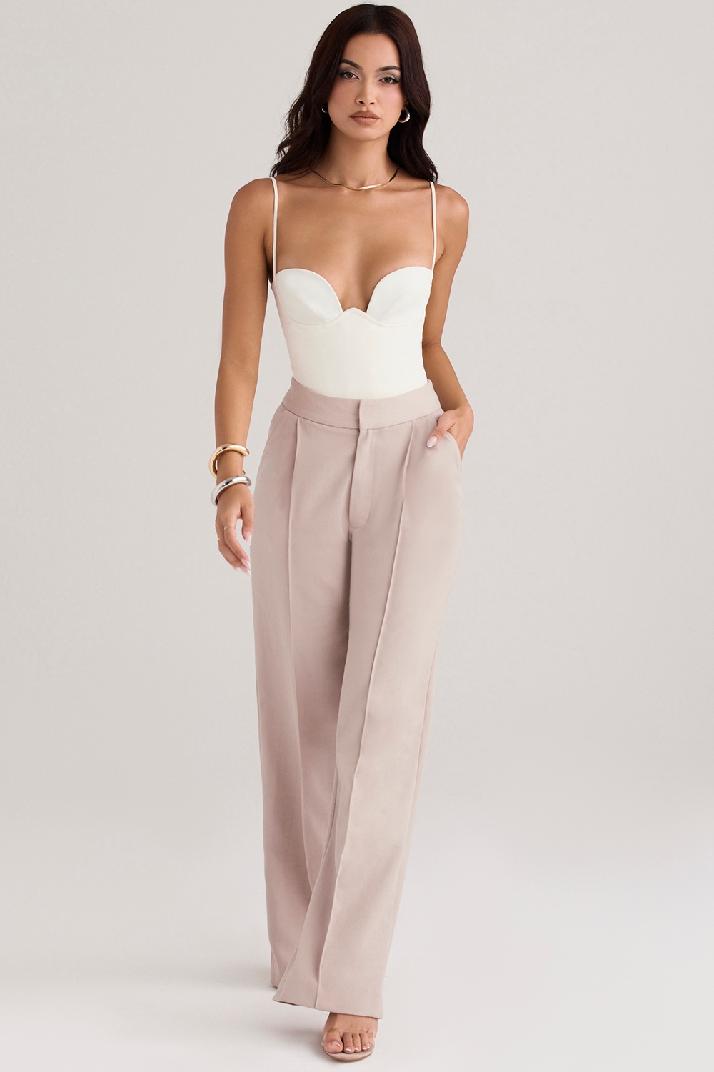 Alivia, Beige Loose Fit Trousers