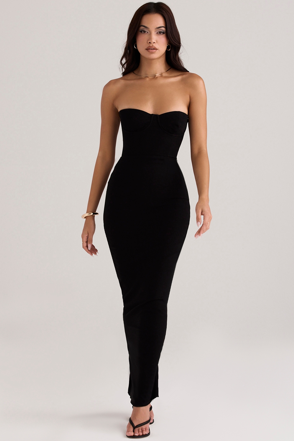 Lucia, Black Strapless Corset Maxi Dress