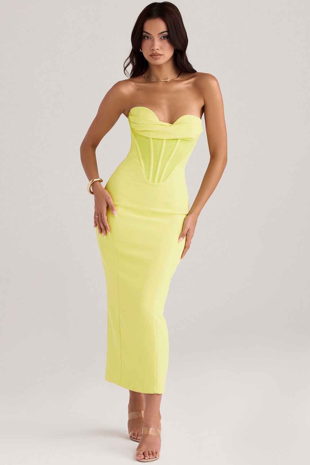 Lucila, Neon Strapless Corset Midi Dress