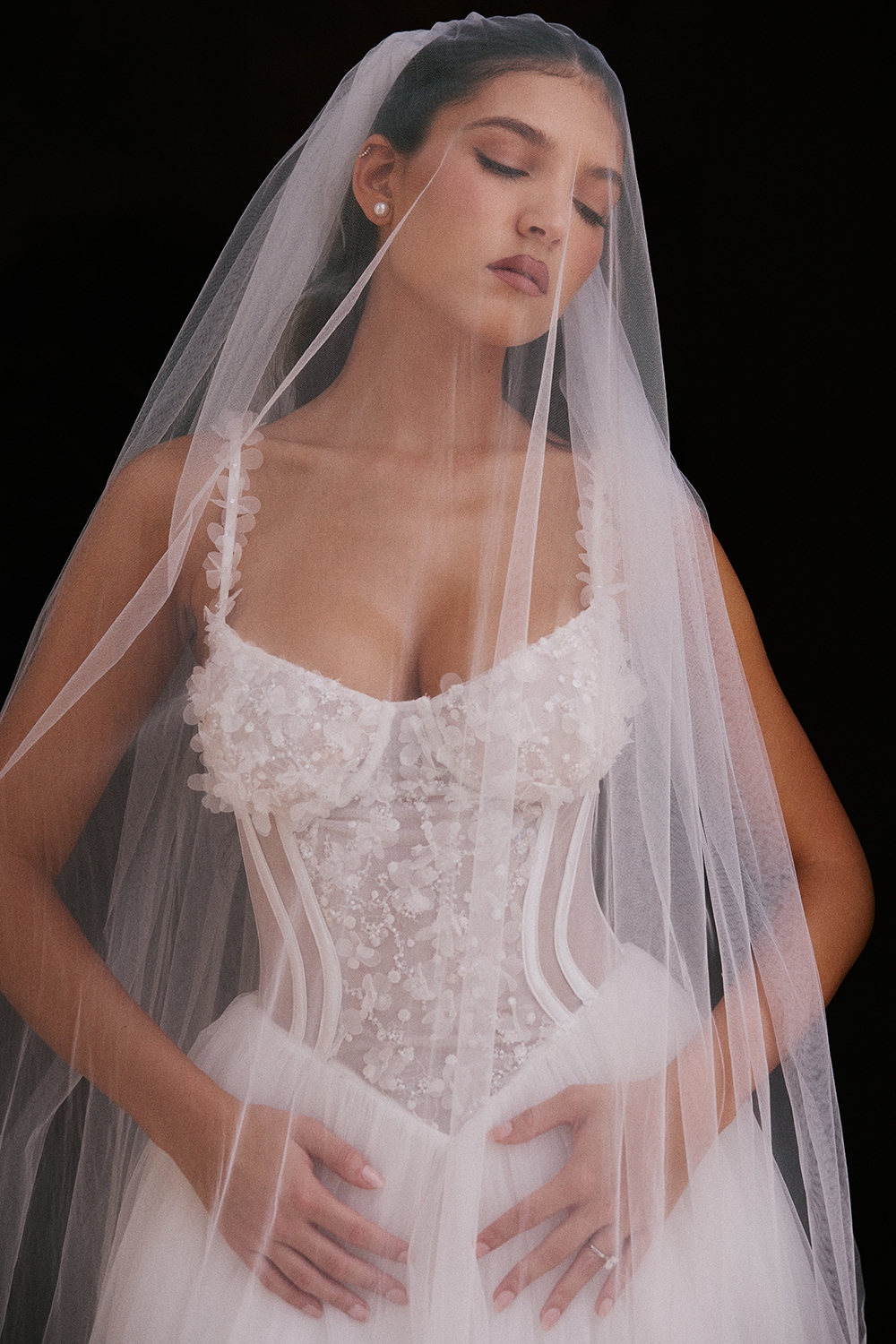 Leone, White Ultra Long Soft Tulle Veil