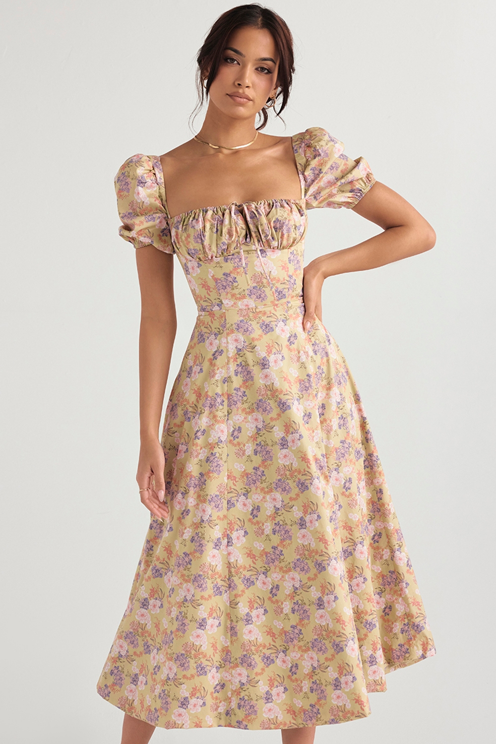 Tallulah, Peony Print Puff Sleeve Midi Sundress