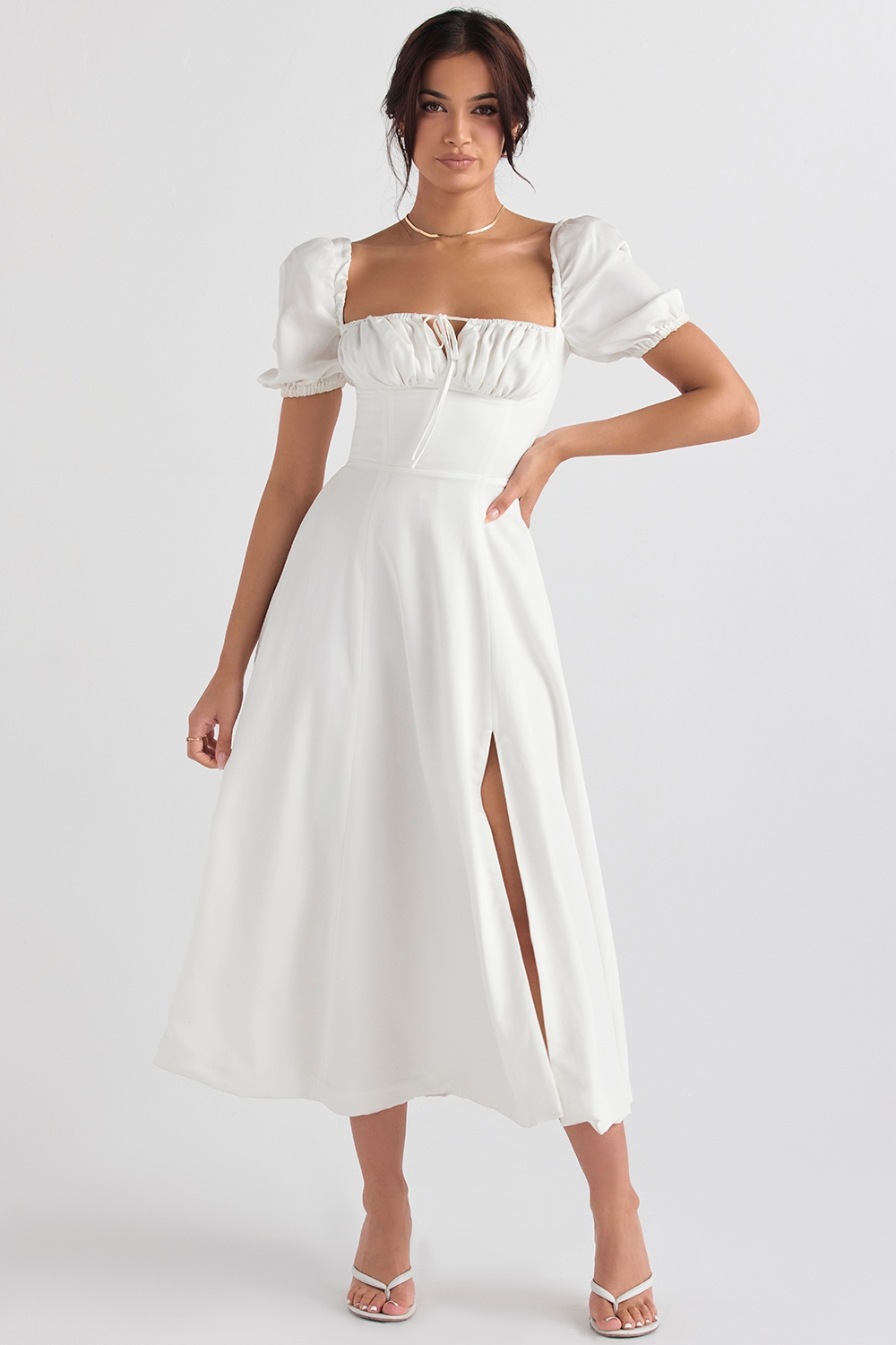 Tallulah, White Puff Sleeve Midi Sundress