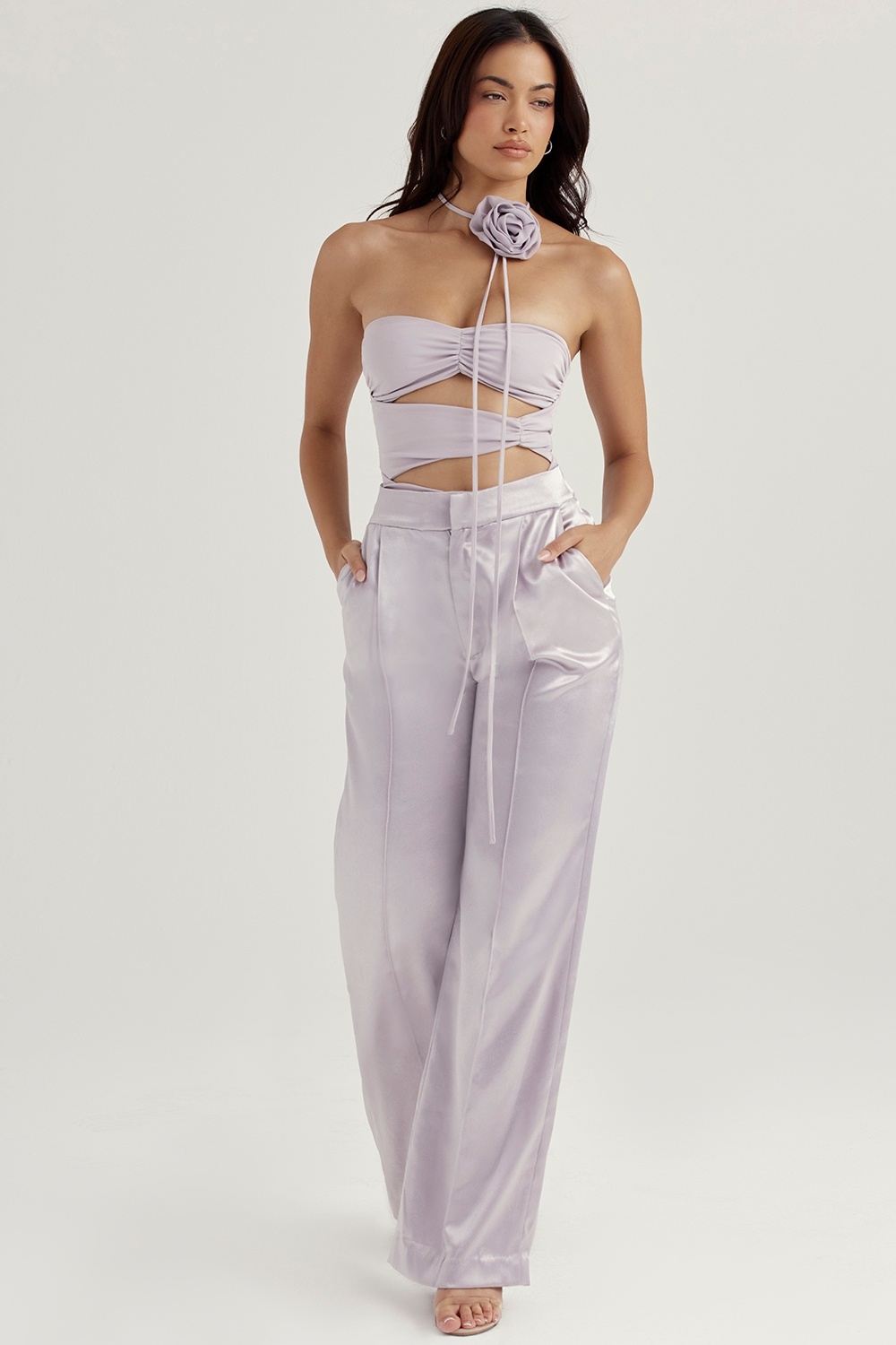 Alivia, Grey Satin Trousers