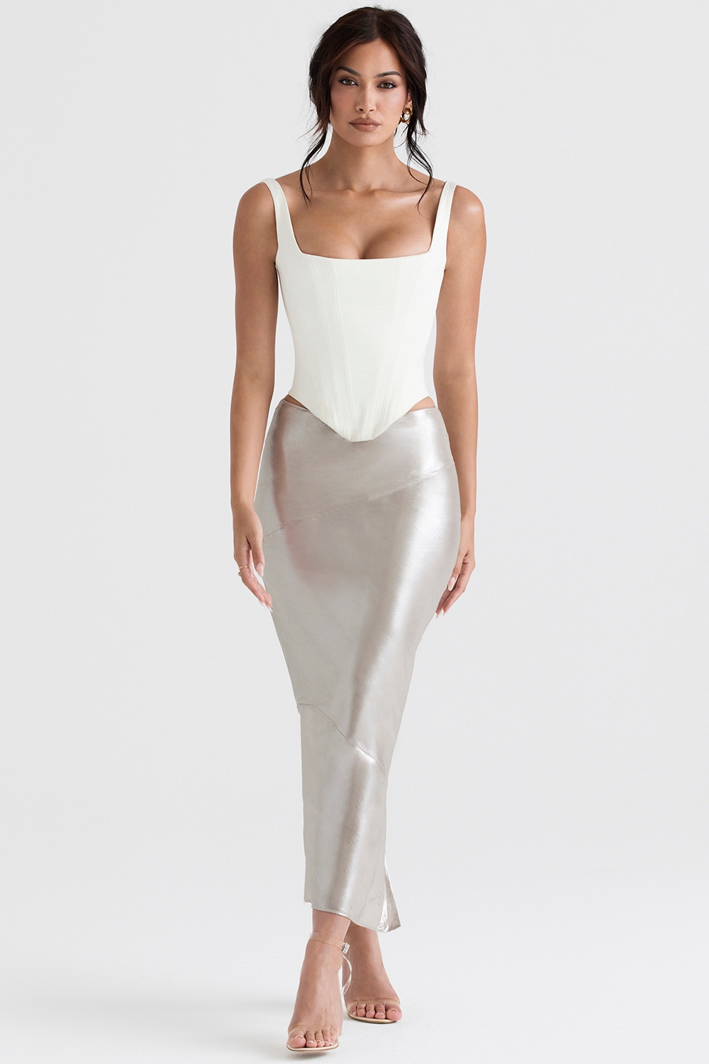 Colette, Shimmer Champagne Midi Skirt