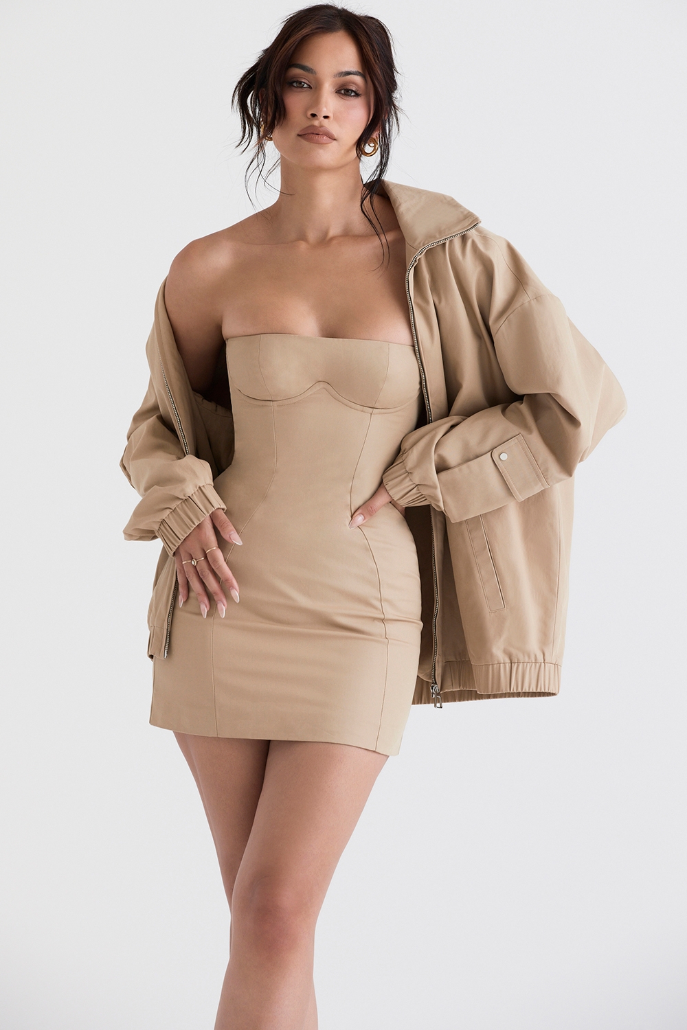 Cami, Taupe Oversized Track Jacket